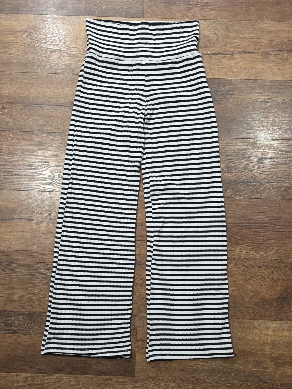 SHEIN Black & White Striped Wide-Leg Pants